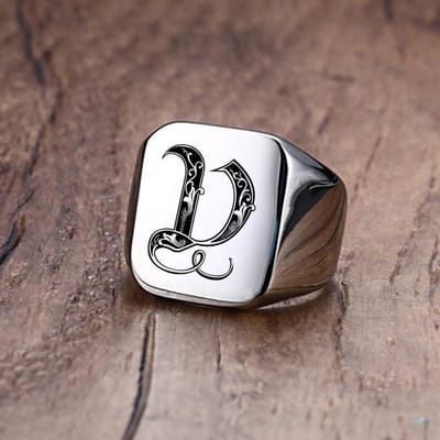Vnox Retro Initialen Zegelring voor Mannen 18mm Omvangrijk Zware Stempel Mannelijke Band Roestvrij Stalen Letters Aangepaste Sieraden Cadeau voor hem 9