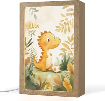 Nachtlampje 20x30 cm - Kinder lampje - Dino - Voetbal - Oranje - Tafellamp kinderkamer - Slaapkamer lamp - Bedlamp kinderen - Kinderlampje stopcontact - Wandlamp babykamer - Nachtlampjes