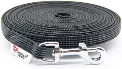 Dog Style MADE IN GERMANY Recall Lead Dog Leash Rubber Lined 15mm Wide for Dogs up to 50 kg - WITH Wrist Strap 25 m Black
