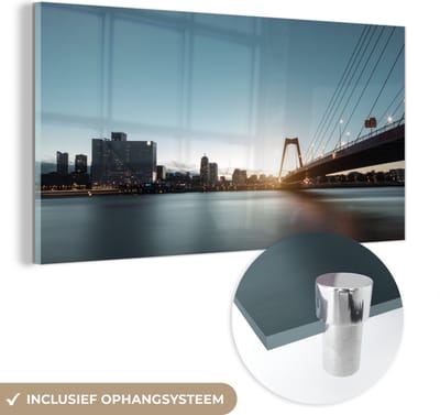 MuchoWow® Glasschilderij 120x60 cm - Schilderij acrylglas - Rotterdam - De Rijn - Brug - Foto op glas - Schilderijen