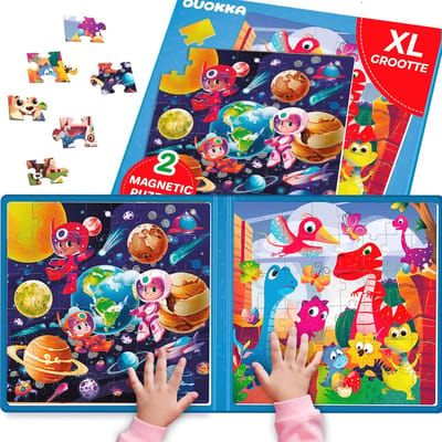 Magneetspel voor kinderen van 3 tot 6 jaar - 48 stukjes puzzelactiviteit met dinosaurussen en voertuigen