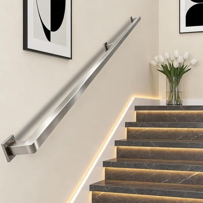 Moderne trapleuning - Wandmontage leuning - Veiligheid verhogen - Roestvrij staal - Tot 6 meter - Zilver