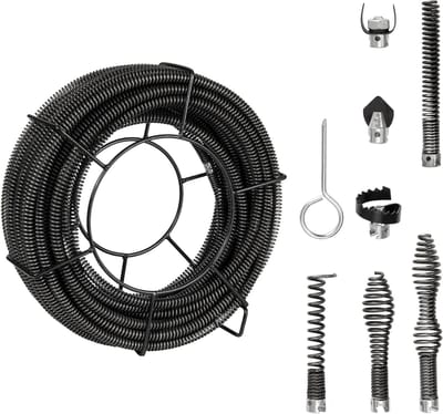 Rioolreinigingsspiraal - Ontstoppingsveer - Lengte 30 m - Diameter 16 mm - Holle Kern - Met 7 Snijmessen - Voor 20–100 mm Buizen - Gootsteen, Vloerafvoer, Toilet