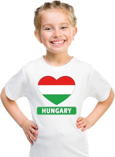 Hongarije Supporters t-shirt - kinderen - hartjes vlag - wit - korte mouwen - sport - kleding 110/116
