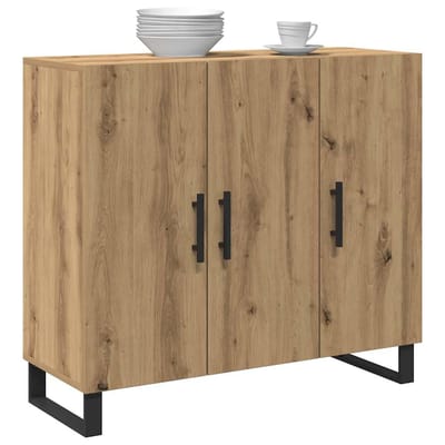 vidaXL - Dressoir - Artisan - Eiken - 90 - x - 34 - x - 80 - cm - Bewerkt - hout