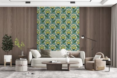 Behang - Fotobehang Retro - Design - Jaren 70 - Bloem - Breedte 165 cm x hoogte 220 cm