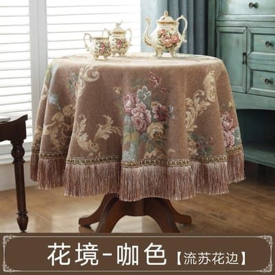 Europese Jacquard Tafelkleed Rond Vierkant Eettafelhoes met Kwastjes Bloemen Chenille Koffietafels Handdoek Feest Huisdecoratie 140x200cm