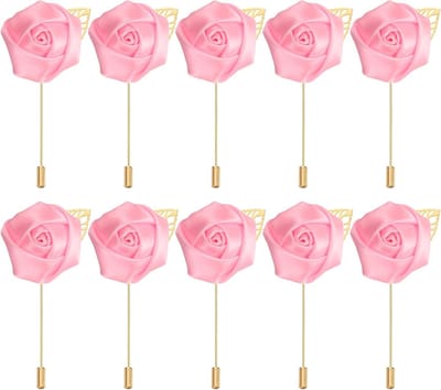 Rozen Boutonnieres - Bloem Revers Speld - Bruiloft Ceremonie - Handgemaakt Polyester - 9x4.5cm - Roze