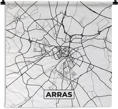 Wandkleed - Wanddoek - Stadskaart - Plattegrond - Kaart - Arras - Frankrijk - Zwart wit - 180x180 cm - Wandtapijt