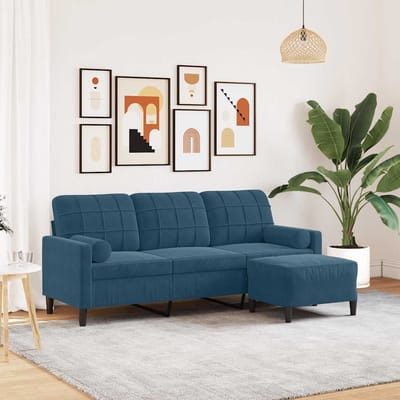 vidaXL - Driezitsbank - met - voetenbank - 180 - cm - fluweel - blauw
