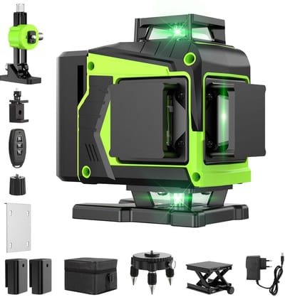 Dailygoods- Laserwaterpas zelfnivellerend 360° - Kruislijnlaser - Draaibare Houder - Afstandsbediening - 16 Laserlijnen - 2 x Accu - Laserlevel