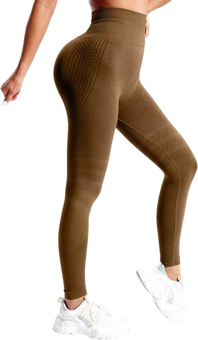 3D anti-cellulite leggings voor dames - Hoge taille, billen liftend & buikverstevigend - Sportlegging voor gym, workout & yoga - Dames sportlegging kopen - Bruin - Maat S