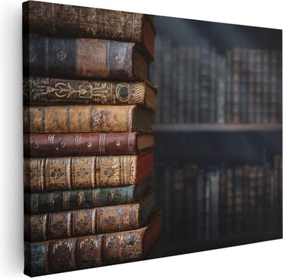 Artaza Canvas Schilderij Stilleven Boeken - 40x30 cm - Klein - Wanddecoratie Bibliotheek - Muurdecoratie Kantoor - Kamer Accessoires