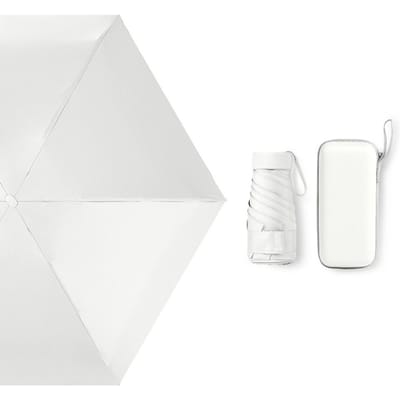 Mini-reiszonneparaplu Waterdichte opvouwbare paraplu Capsulevormparaplu met koffer wit