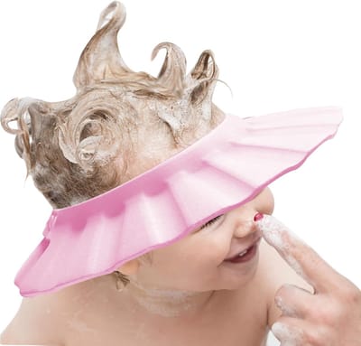 Oneay 1 stuk - Verstelbare babyshampoo-muts - Hoofdbescherming voor het wassen en baden van het haar - Badmuts voor peuters/kinderen (geel, 30 cm)