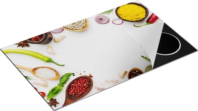 Chefcare Inductie Beschermer Kruiden op een Witte Tafel - 85x52 cm - Afdekplaat Inductie - Kookplaat Beschermer - Inductie Mat