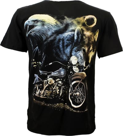 Wolf Adelaar en Motor in de Nacht T-Shirt Zwart - Origineel Design - 3XL