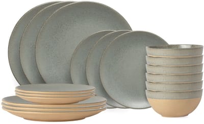 Costa Nova Serviesset Arenito Sage Green 18-delig / 6 personen - 6 dinerborden, 6 ontbijtborden & 6 kommen