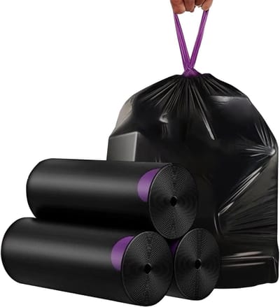 Pack van 216 Afvalzakken met Trekkoord, 50L - 60L, Zwart, Scheurvaste Afvalzakken voor Thuis, Tuin en Industrie, 60 x 70 cm (12 Rollen)