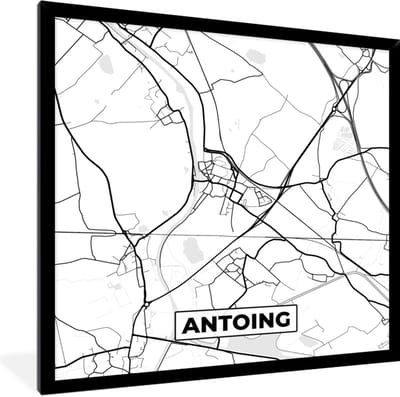 Fotolijst incl. Poster Zwart Wit- Zwart Wit – België – Plattegrond – Stadskaart – Kaart – Antoing - 40x40 cm - Posterlijst