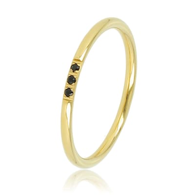 My Bendel - Minimalistische Goudkleurige Ring met Drie Zwarte Glasstenen - Minimalistische Goudkleurige Ring - Drie Zwarte Glasstenen - met Luxe Cadeauverpakking | Sieraden Voor Dames | Maat 16.00 Mm / Maat 50