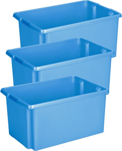 Sunware opslagbox Nesta - 3x - kunststof - 51 liter - blauw - 59 x 39 x 29 cm - stapelbaar