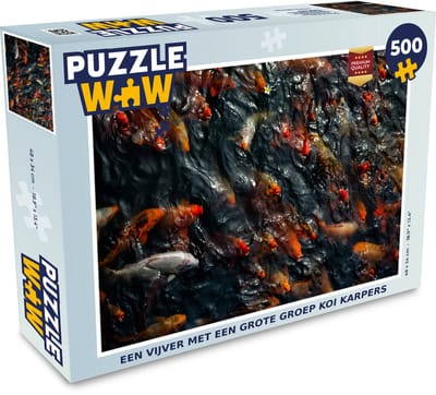 Puzzel Een vijver met een grote groep koi karpers - Legpuzzel - Puzzel 500 stukjes