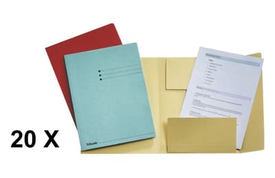 20 x Dossiermap - A4 - Esselte - Manilla - 3-kleps - assorti 4 kleuren