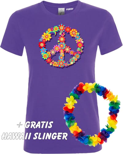 Dames T-shirt Peace Flowers | Love for all | Gay Pride | Regenboog LHBTI | Paars dames | maat XS