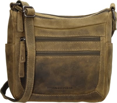 Hide & Stitches Idaho Crossbody Schoudertas Handige Ritsvakjes - Leren Dames Tas - Olijfgroen