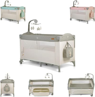 Camping Bed - Reisbed Baby - Reizen en Slapen - Inclusief Muziek Mobiel - 125 cm - Grijs