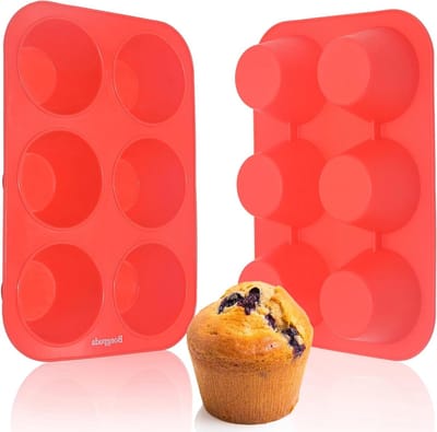 Siliconen Muffinvorm - Cupcake Bakvorm - Grote Gebakjes Maken - Niet-klevend Food Grade - 2 Stuks 6 Koppen - Rood
