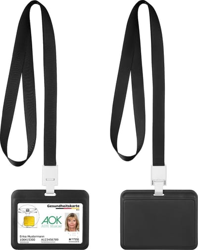 kwmobile 2x houder voor ID - Set van 2 badegehouder met keycord - Inclusief lanyard - In zwart