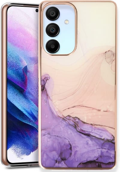 Casemania Hoesje Geschikt voor Samsung Galaxy A15 - Paars - Siliconen Marmer Back Cover