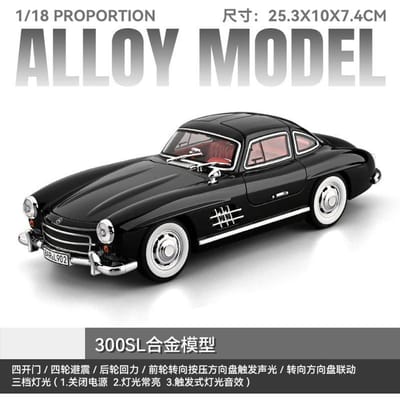 1:18 Mercedes Benz 300SL Gullwing Luxe Klassieke Coupé Legeringsmodel Metalen Diecast Auto Woondecoratie & Computer Bureau Ornament zwart
