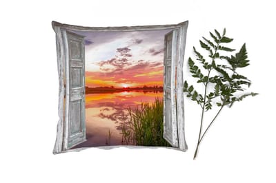 Sierkussens - Kussentjes Woonkamer - 40x40 cm - Landschap - Zonsondergang - Water - Doorkijk