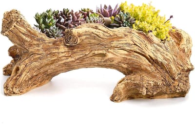 Dailygoods- Plantenbak Kunstmatig Drijfhout - Hars Bloemcontainer - Vintage Boomwortelstronk - 37,1x13x10,9cm - Realistisch Ontwerp - Geschikt voor Vetplanten - Bloempot