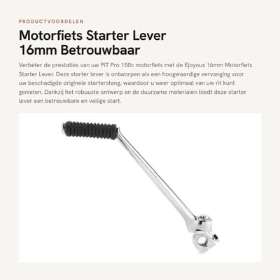 Dailygoods- Startknop Hoogwaardige Prestaties - Vervangingsonderdeel - Geschikt voor PIT Pro 150c - Duurzaam Staal - Antislip Groef - Totale Lengte 280 mm - Startmotor