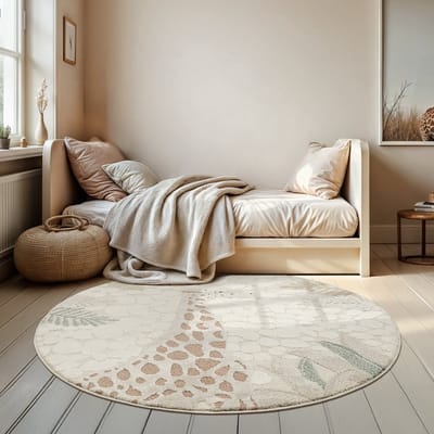 Kindervloerkleed Safari Giraf – Zacht Speelkleed in Neutrale Tinten-Ø 120 cm