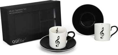 Espressokopjes, vioolsleutel wit (set van 2)