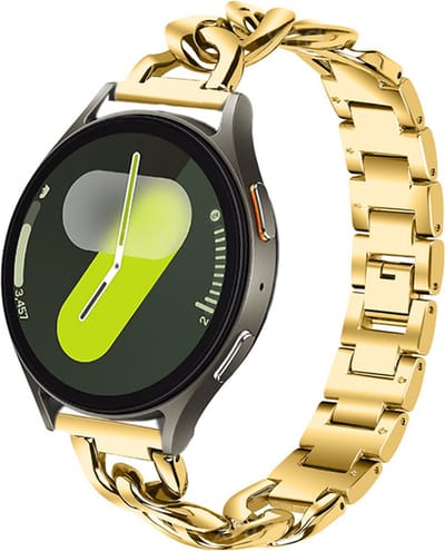 Strap-it Smartwatch bandje 20mm - steel chain band geschikt voor Samsung Galaxy Watch 1 - 42mm / Watch 3 - 41mm / Watch Active & Active 2 - 40 & 44mm / Gear Sport - Amazfit Bip / GTS - Polar Ignite / Unite / Pacer (goud)