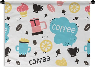Wandkleed - Wanddoek - Patronen - Koffiebonen - Koffie - IJs - 60x45 cm - Wandtapijt