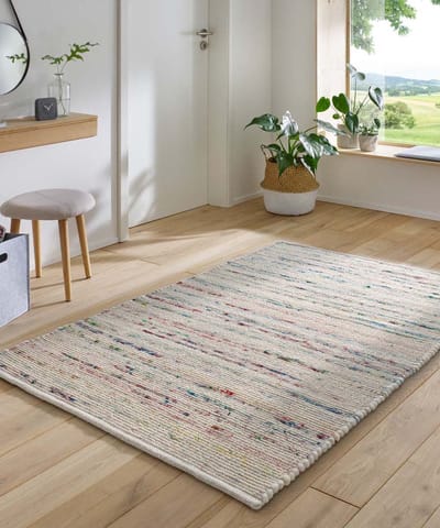 Wollen vloerkleed - Bokn wit/multi 70x130
