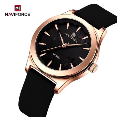 NAVIFORCE horloge met zwarte siliconen polsband, zwarte wijzerplaat en rosé gouden horlogekast voor dames met stijl ( model 5051 RGBB )