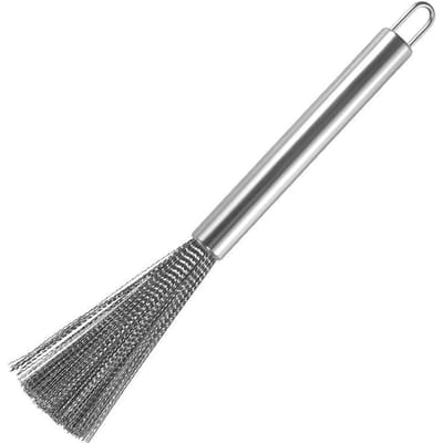 Brosse de nettoyage de cuisine en acier inoxydable, manche long, ustensile à récurer, antirouille, brosse spéciale pour casseroles argenté