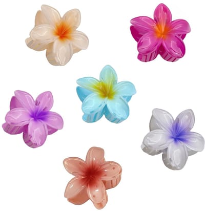 Dailygoods - 6 stuks bloemklauwen, hawaïaanse bloemen, kleurrijke haarklemmen, antislip, haarklemmen met eierbloem, sterke grip voor dagelijks gebruik (B)