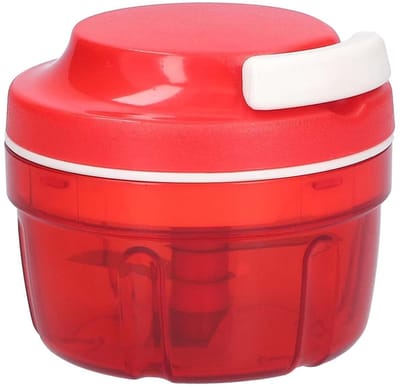 Handmatige Uienhakker met Trekkoord – Snelle Groentehakker van ABS & RVS – Rood