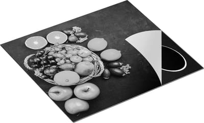 Chefcare Inductie Beschermer Fruitmand op Zwarte Marmer - Fruit - Zwart Wit - 60x50 cm - Afdekplaat Inductie - Kookplaat Beschermer - Inductie Mat