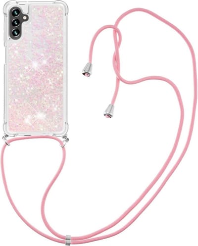 Coverup Hoesje - Geschikt voor Samsung Galaxy A54 Hoesje - Coverup Liquid Glitter Back Cover met Koord - Roze