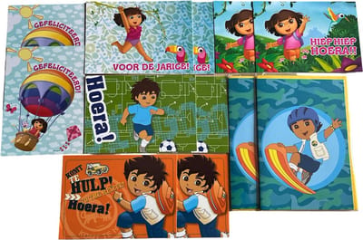 Set van 12 verjaardagskaarten / wenskaart Dora en Diego, verjaardag kind